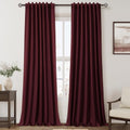 Nanspring Burgundy 100% Blackout Linen Curtains for Bedroom 90 Inches Long Back Tab Thermal Insulated Vintage Rustic Decor Black Out Curtai…