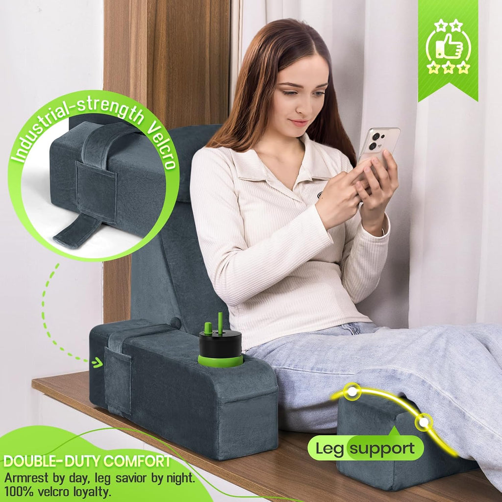 Asawesling 19 INCH Reading Pillow for Adults, Back Pillow for Bed Sitting Up, Backrest Pillow for Sitting in Bed, Detachable Arms with Buil…
