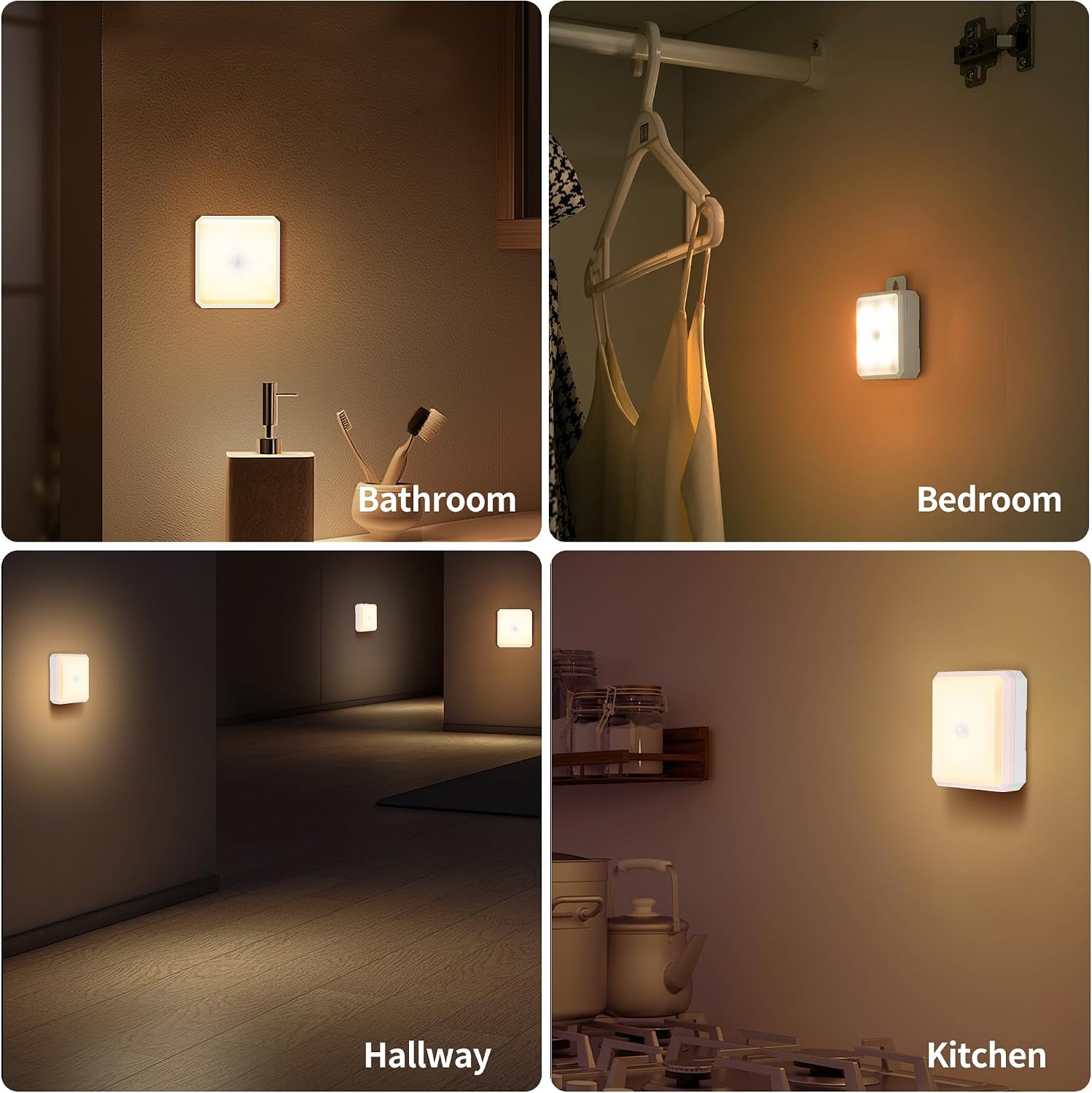 Motion Sensor Night Light Indoor - Cordless Battery Powered Under Cabinet Lighting, Stick-on Magnet LED Closet Lights, Safe Light for…