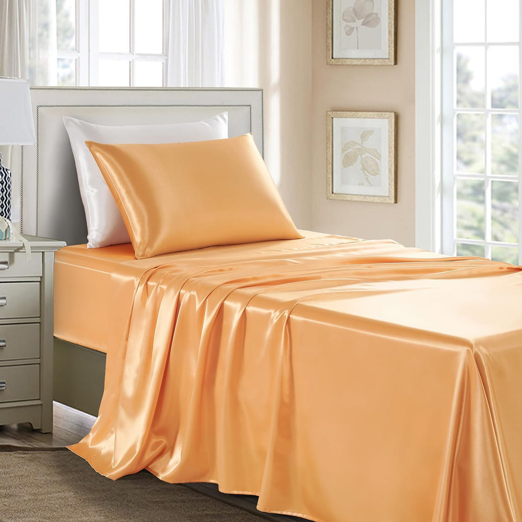 Golal Satin Sheets Twin Size - 3 Pieces Luxury Silky Soft Bed Sheets for Kids, Wrinkle-Free Gold Satin Silk Sheet Set with 1 Deep Pocket Fi…