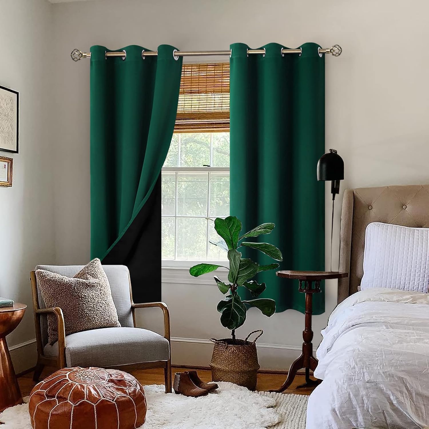 BGment Thermal Insulated 100% Blackout Curtains for Bedroom with Black Liner, Double Layer Full Room Darkening Noise Reducing Grommet Curta…