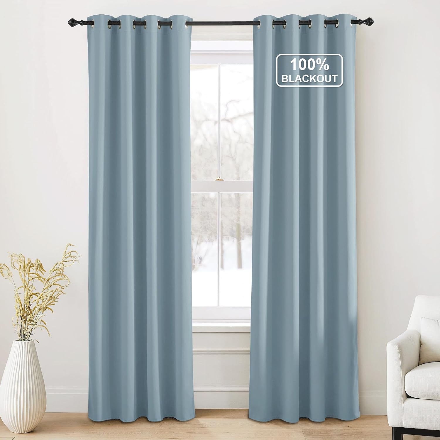 NICETOWN Greyish Blue Blackout Thermal Insulating Window Curtain Panels for Bedroom - Plylux Room Darkening 84 inch Length Grommet Smart…