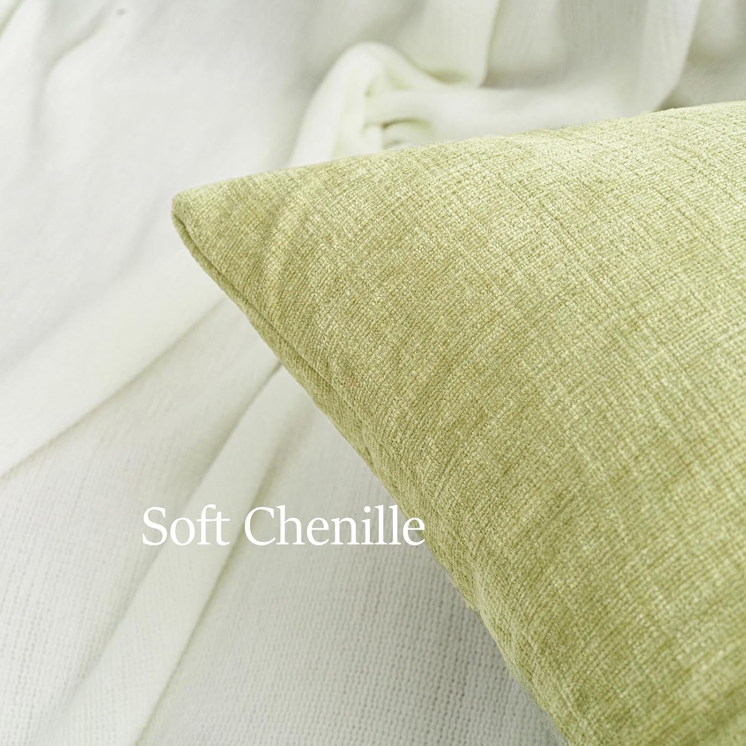 Hwy50 HWY 50 Spring Sage Green Throw Pillow Covers 16x16 Inch Pack of 2, Soft Chenille Decorative Cushion Cases for Couch Sofa Bed Living R…
