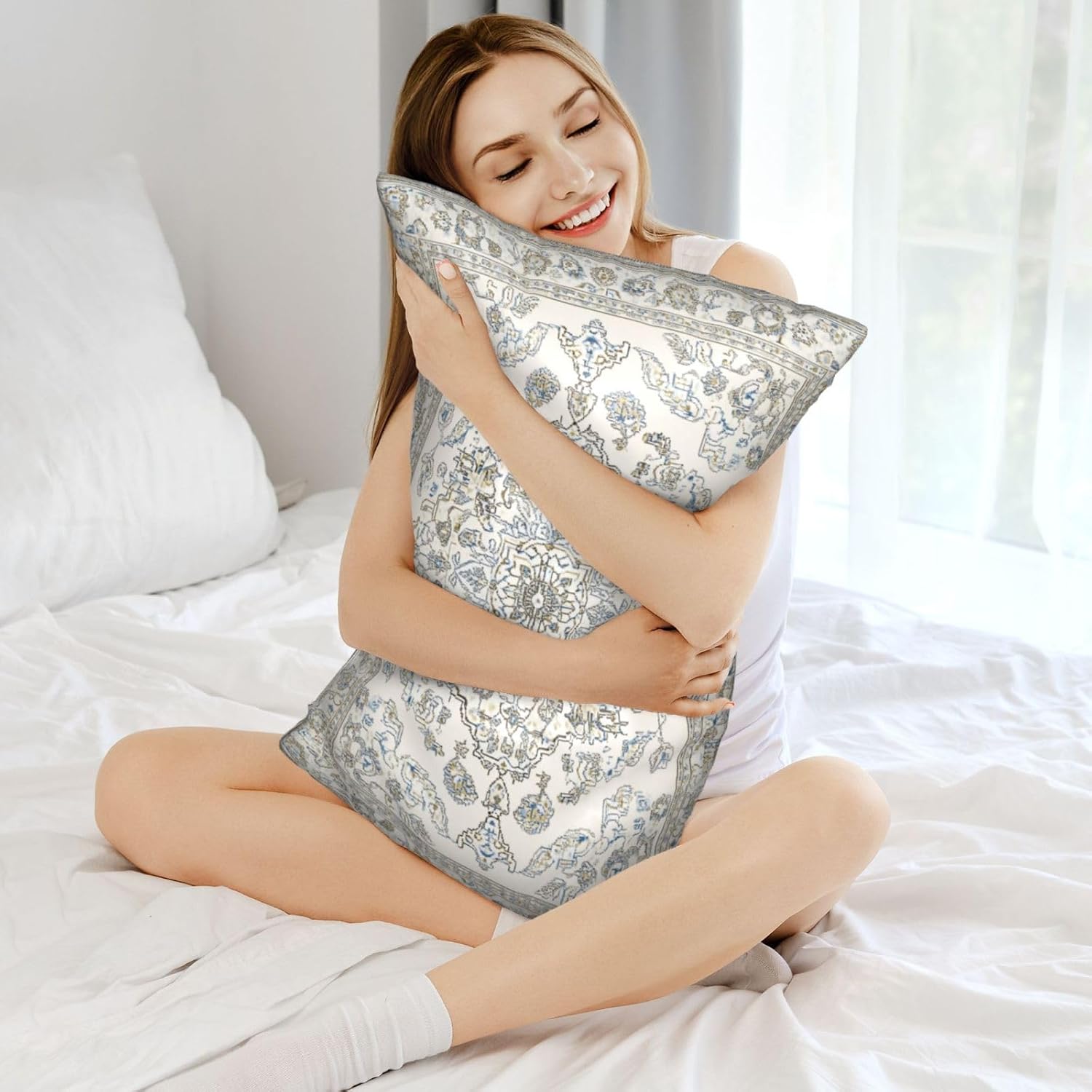 Imitation Silk Pillowcase for Hair and Skin Abstract Beige Carpet 1 Pack Satin Queen Pillowcase with Hidden Zipper Cooling Pillow Cover…