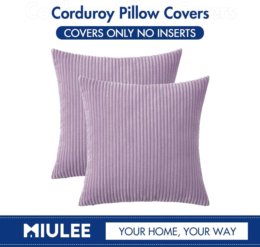 Miulee Pack of 2 Corduroy Pillow Covers Soft Solid Cushion Cases Decorative Boho Square Throw Pillow Covers Lavender Neutral Pillowcases fo…