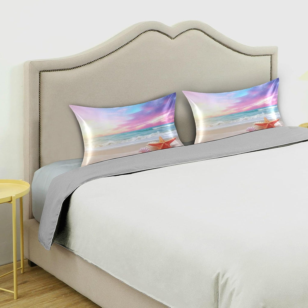 YETTASBIN Starfish Beach Satin Pillowcase, Soft Breathable Silk Pillow Case with Envelope Closure for Hair and Skin, Queen Size 30 x 20 Inch