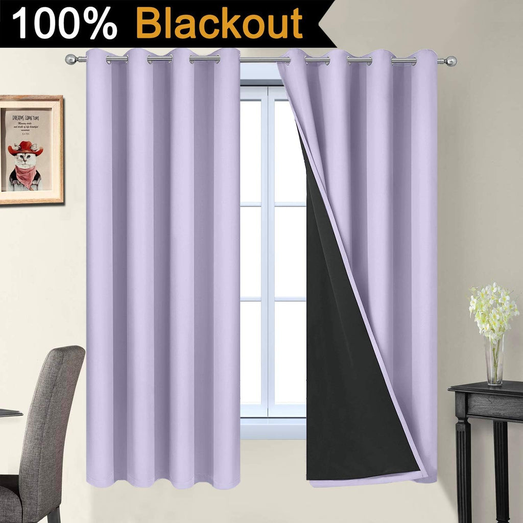 Yakamok 2 Thick Layers Completely Blackout Window Treatment Thermal Insulated Drapes for Girl's Bedroom(52Wx63L, Lilac, 2 Panels) 1.6 inch…