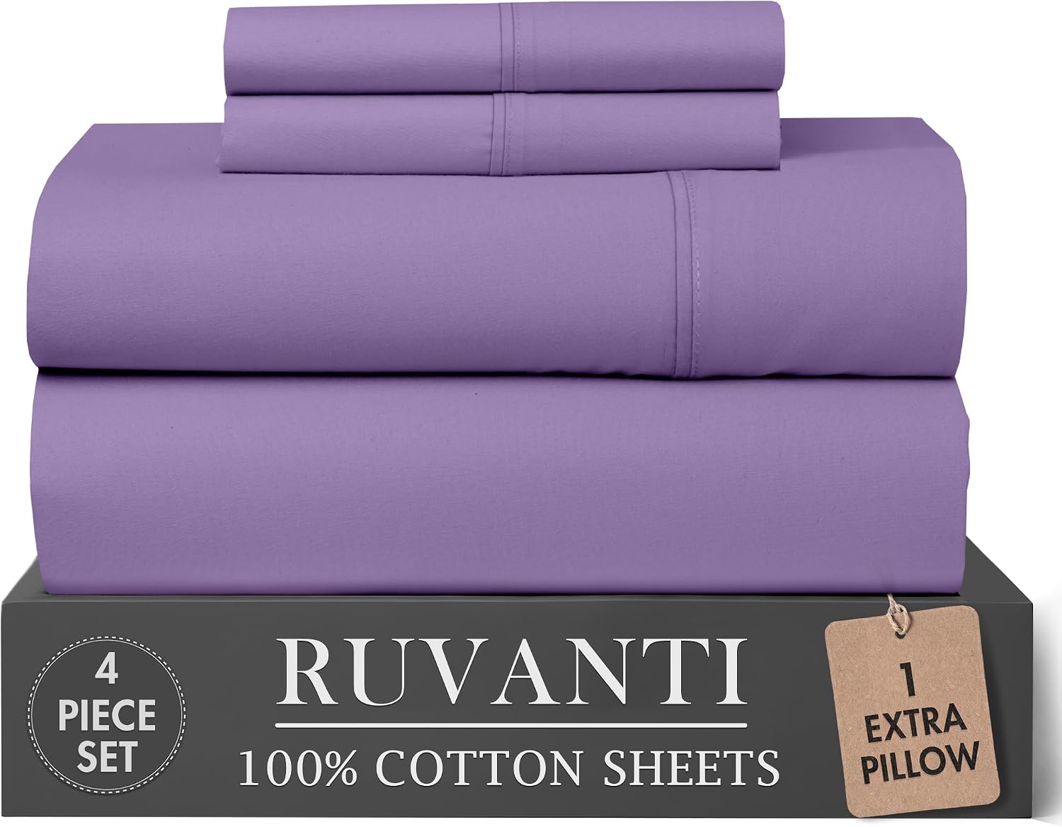 Ruvanti 100% Cotton Percale Sheets Twin XL Size 4 Piece Set, Cooling Bed Sheets for Hot Sleepers, Deep Pocket 16”, Breathable Lightweight &…