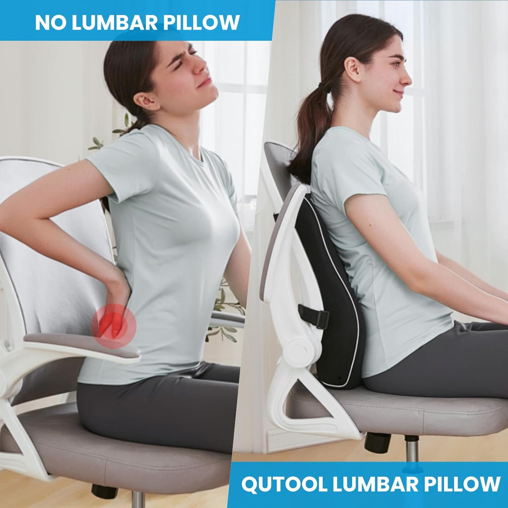 Qutool Lumbar Support Pillow for Office Chair, Office Home Essentials, Gifts for Mom, Dad, Back Support Pillow for Car, Chair Cushions, Back I…