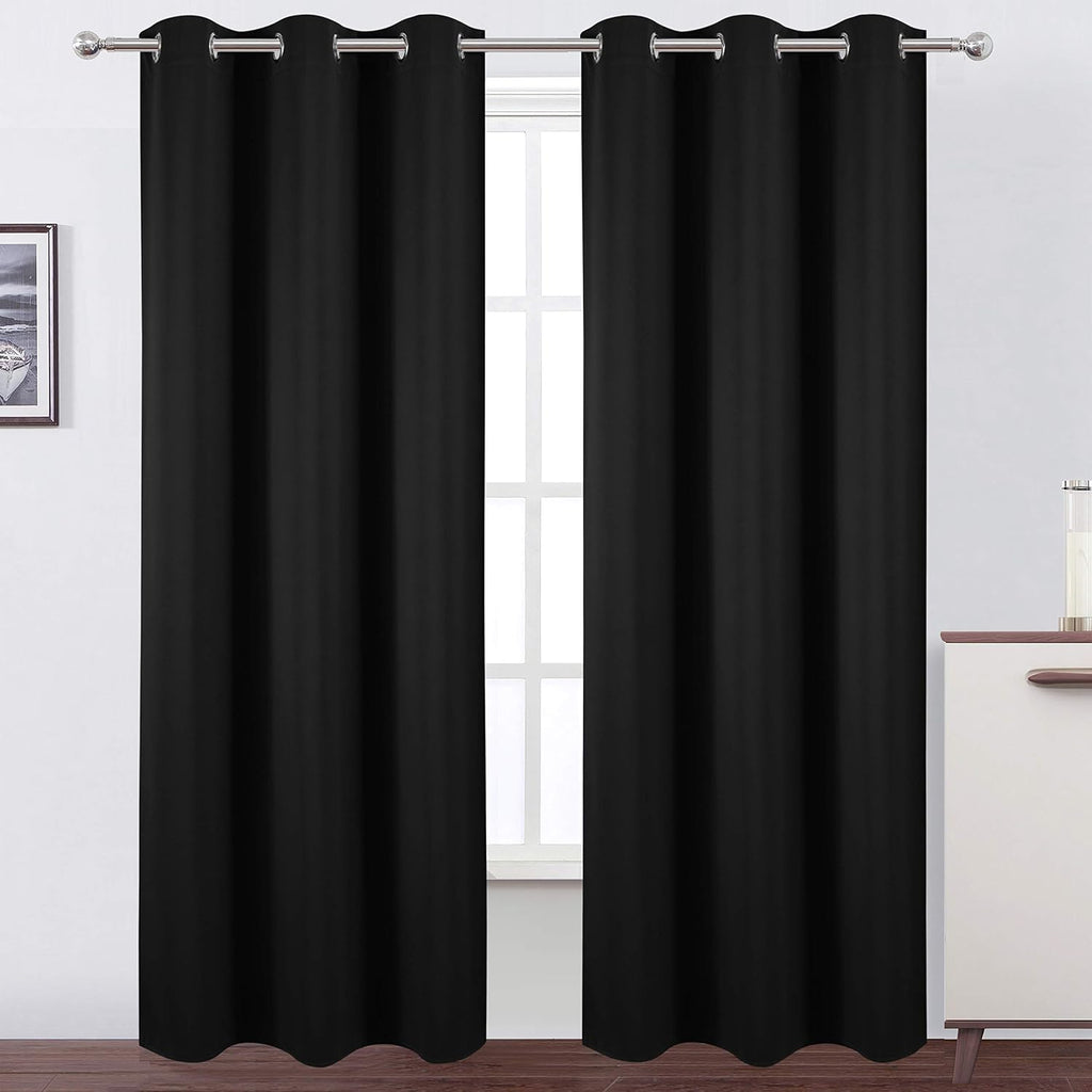 Lemomo Black Thermal Blackout Curtains/42 x 95 Inch/Set of 2 Panels Room Darkening Curtains for Bedroom 95 Inch Black