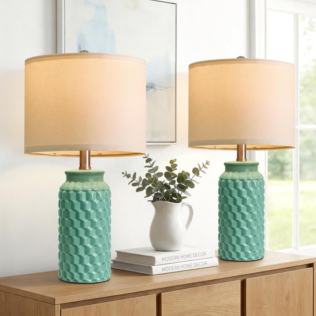 USumkky 20.5" Ceramic Table Lamps Set of 2 - Modern Farmhouse & Boho Style, Bedside Nightstand Lamps for Bedroom, Living Room End Table…