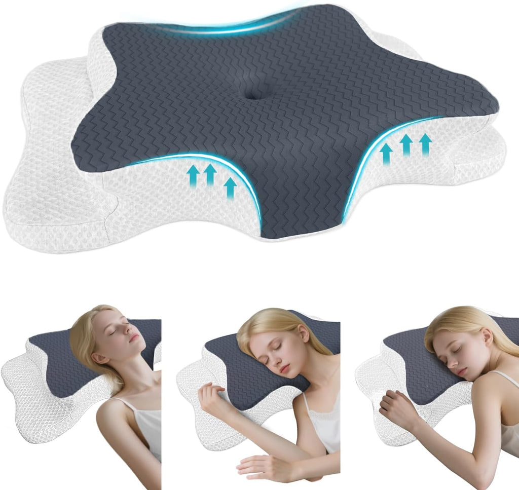 CHxxy Cervical Pillow for Neck, Memory Foam Pillows, Ergonomic Contour Bed Pillow, Soft for Side Sleep Stomach Sleeping and Back Sleepers-…