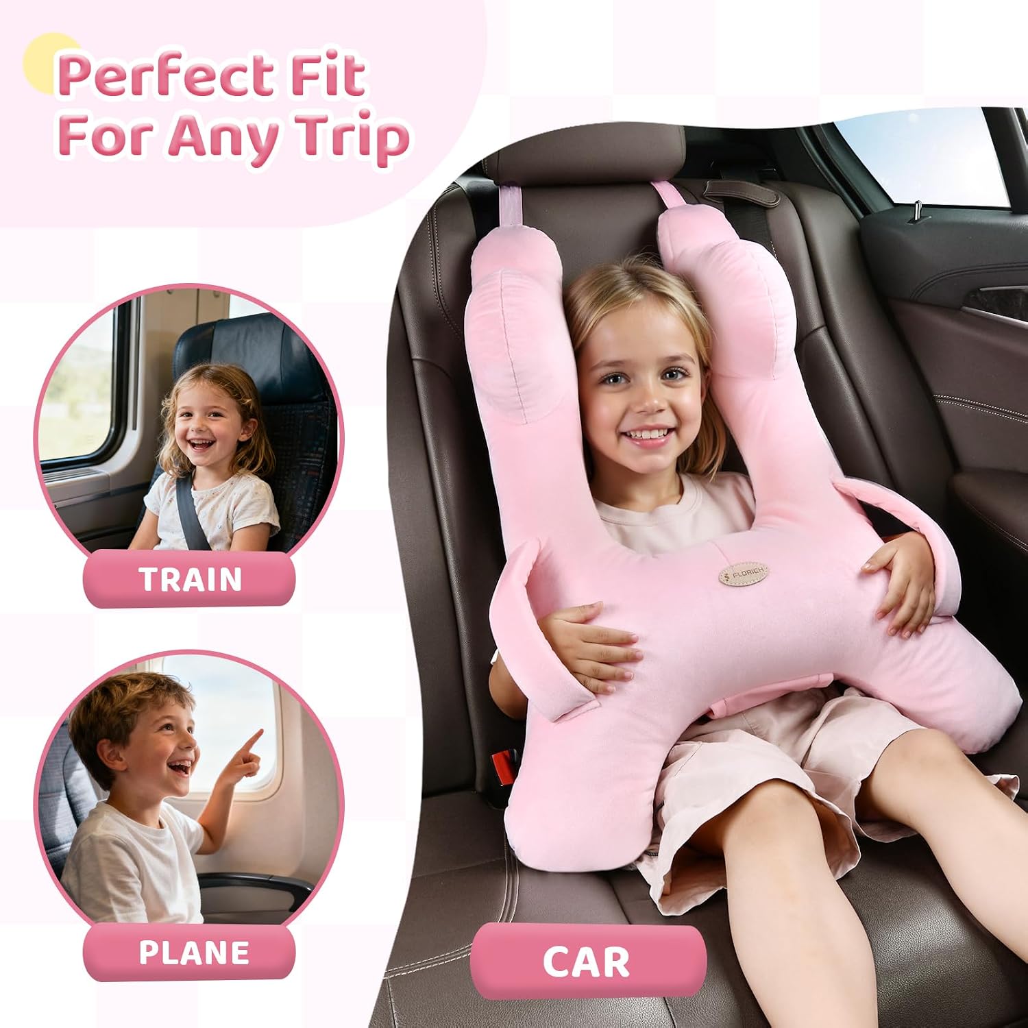 FLORICH Kids Travel Pillow, Car Sleeping Travel Pillow for Kids, Washable H-Shaped Pillow for Adults and Children to Support Head and…