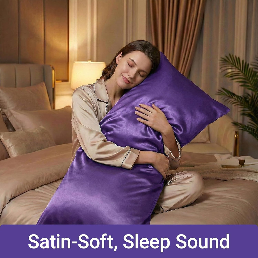 QJFabricCO Q&J Fabric Co. 1 Pack Satin Pillowcase Silk Like Pillowcase 20x54 inch Purple Cooling Pillowcase with Envelope Closure for Hair…
