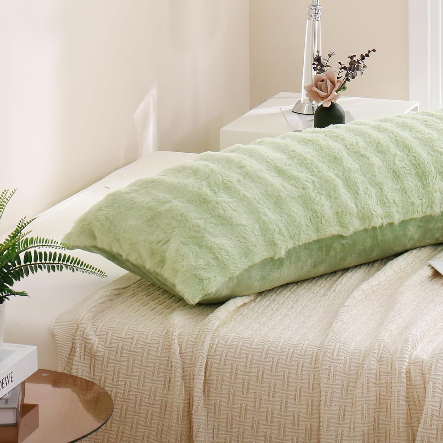 Chumerry Fluffy Faux Fur Body Pillow Cover Super Soft Cozy Plush Bedding Pillow for Couch Sofa Plaid Striped Decorative Body Pillowcase 1 P…