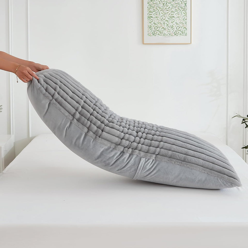 Memfydu Full Body Pillow with Fluffy Stripe Faux Fur Removable Cover, Long Bed Pillow Adult 20x54 Inches for Side Sleeper and Pregnancy, Gr…