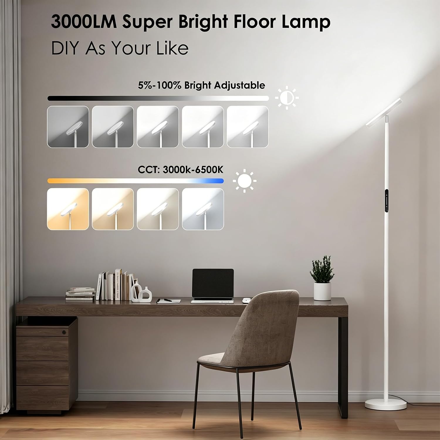 Floor Lamps for Living Room, 32W 3000LM Super Bright LED Torchiere Floor Lamp with Remote & Touch Control, 69" Standing Lamp with…