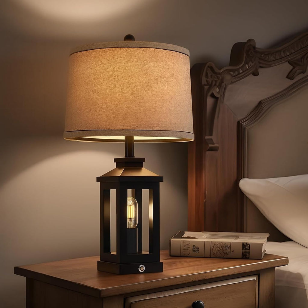 G-SAFAVA 23.75" Retro Farmhouse Black Table Lamp for Living Room Bedroom Nightstand Single Pack Touch Control Bedside Nightlight Vintage…