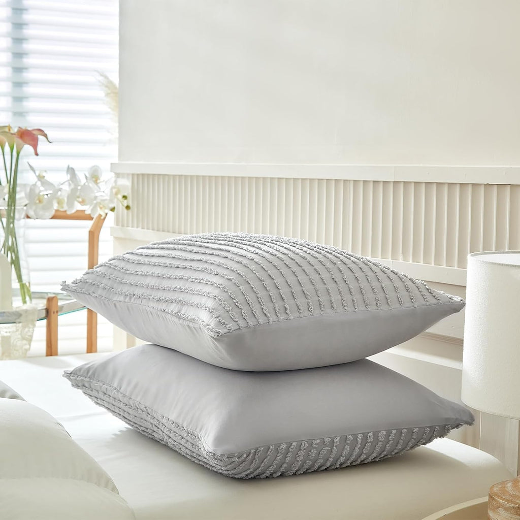 Warmdern Grey Pillow Covers King Pillow Cases Soft Microfiber Pillow Cases Set of 6 Boho Textured Pillowcase with Envelope Closure(Grey, Ki…