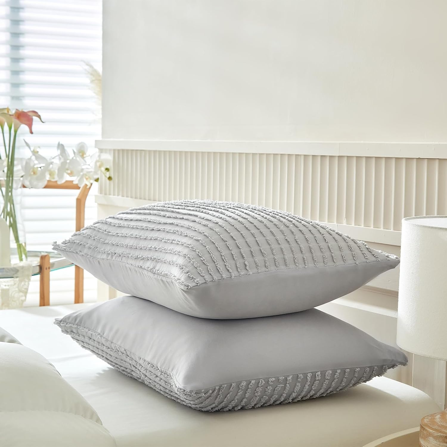 Warmdern Grey Pillow Covers Queen Standard Pillow Cases Soft Microfiber Pillow Cases Set of 2 Boho Textured Pillowcase with Envelope Closur…