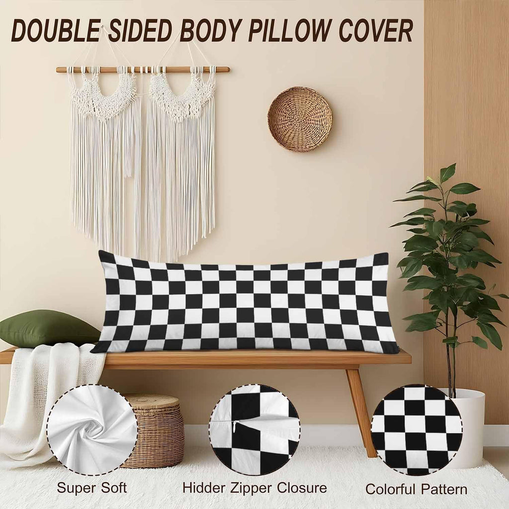 Checkerboard Rectangle Body Pillow Covers Checkered Black White 20"X54" Couch Body Pillow Pillowcase Decorative Home Body Pillows Bed…