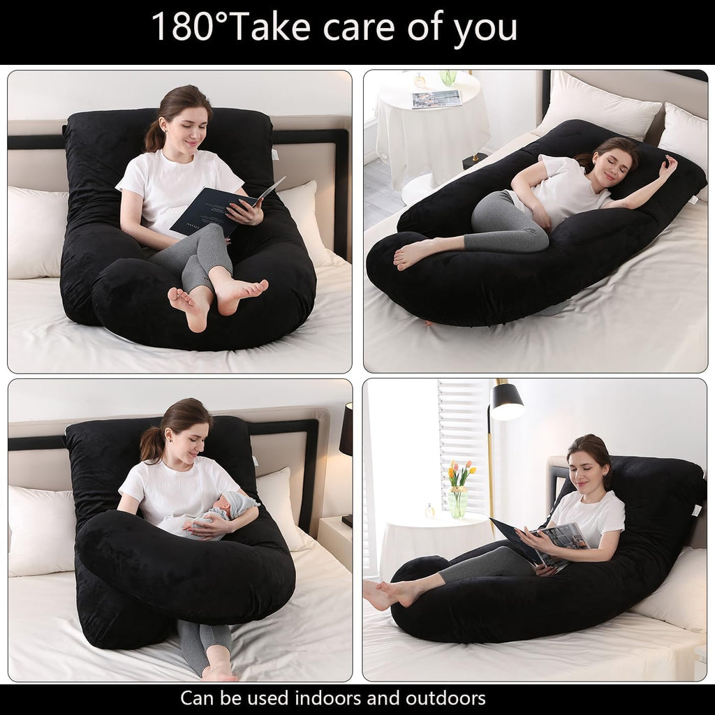 Jcickt Pregnancy Pillow J-Shaped Full Body Pillow, 59 inch with Velvet Cover Easy to Remove and Wash, Support Pregnant Women's Backs Legs a…
