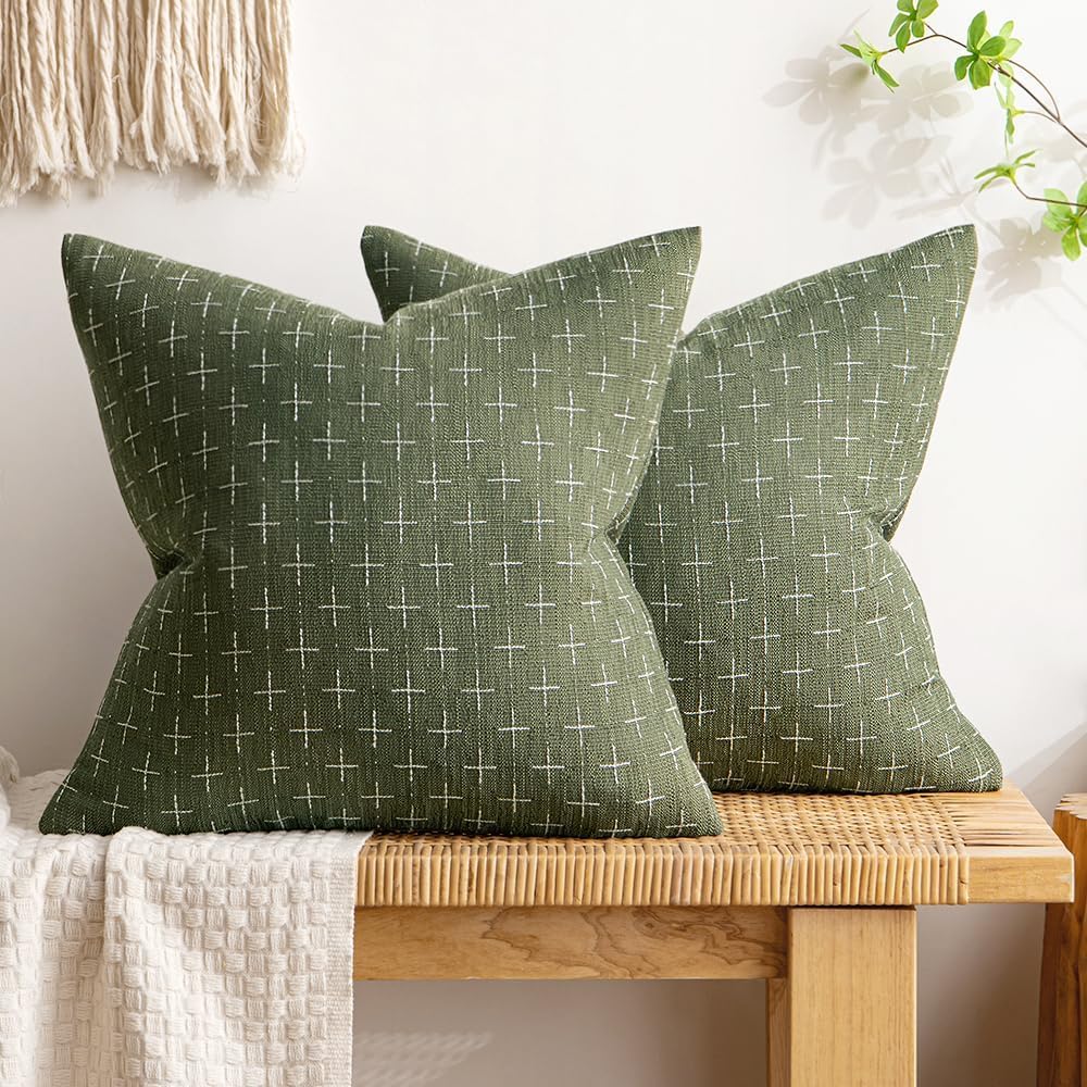 MIULEE Pack of 2 Decorative Burlap Linen Spring Throw Pillow Covers Modern Farmhouse Vintage Pillowcase Rustic Woven Textured Cushion…