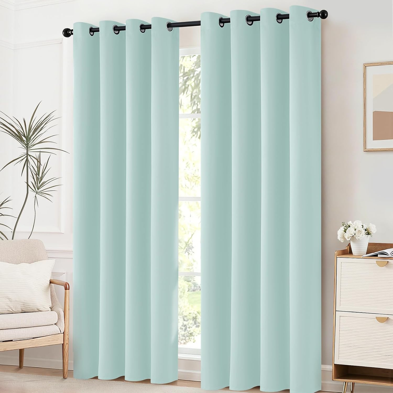 Yakamok Aqua Blackout Curtains 84 Inch Length Light Blocking Thermal Insulated Room Darkening Solid Grommet Window Treatment Drapes…