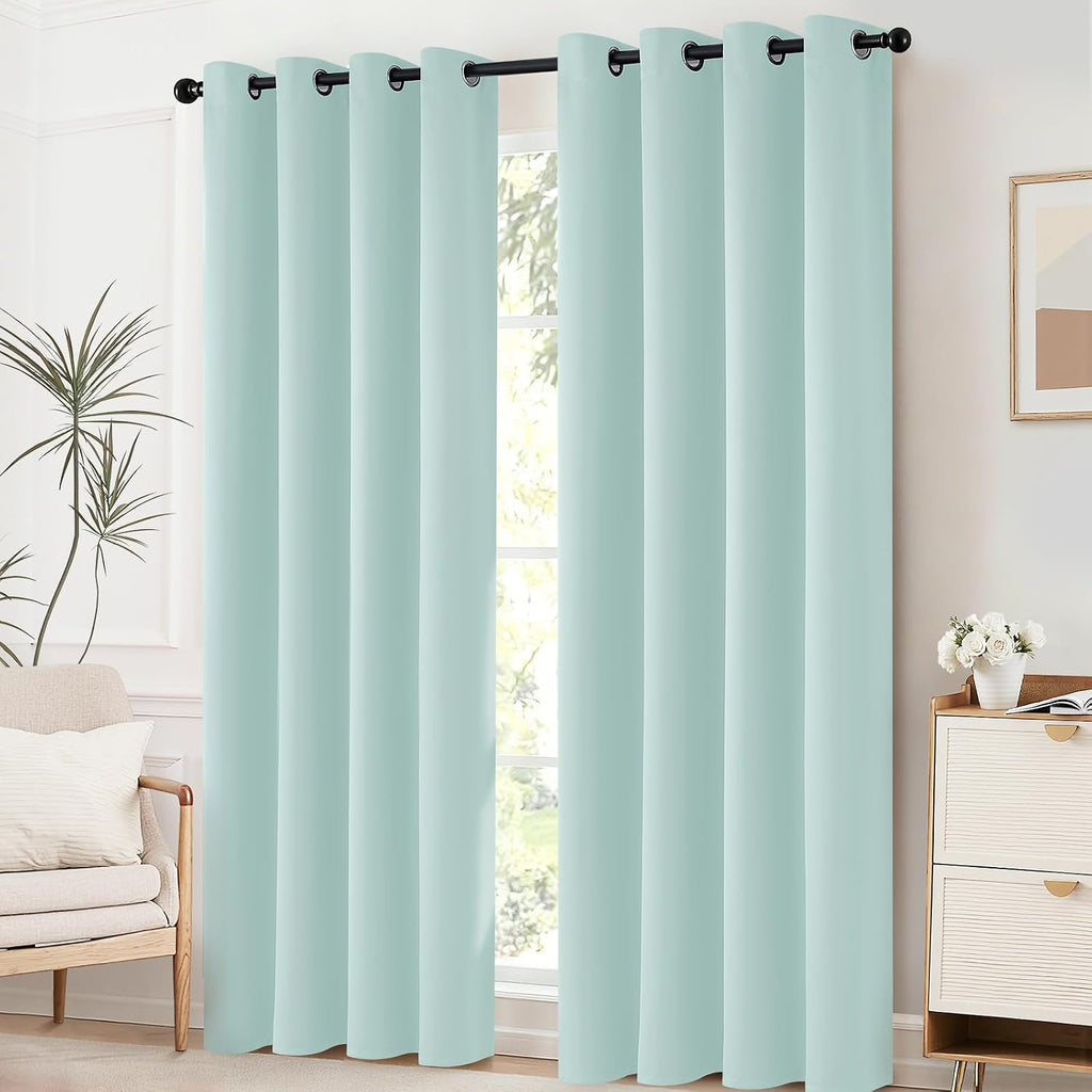 Yakamok Aqua Blackout Room Darkening Thermal Insulated Solid Grommet Curtainsfor Bedroom Light Blocking Window Treatment Curtian Drapes…