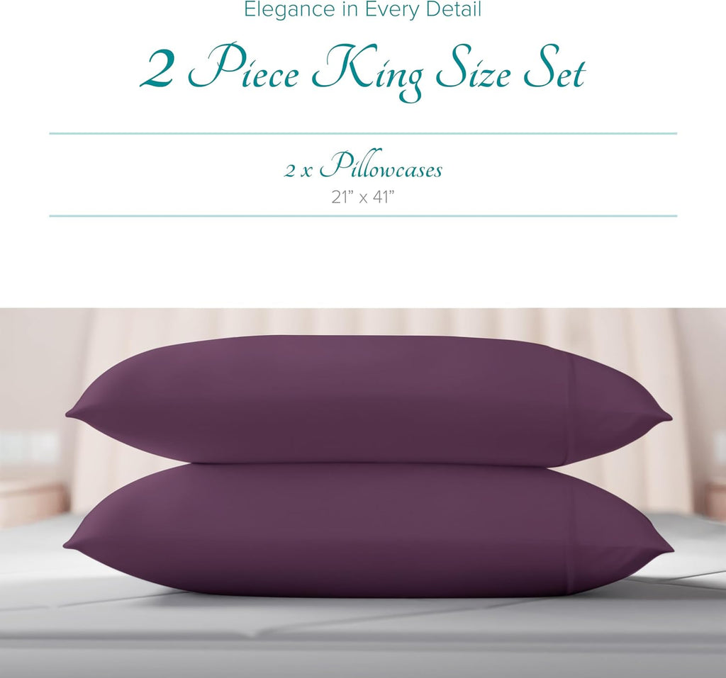 Carressa Linen Luxury Egyptian Cotton King Pillow Cases Set of 2-800 Series Tulips Collection Pillowcases for Sleeping (Plum), Soft…