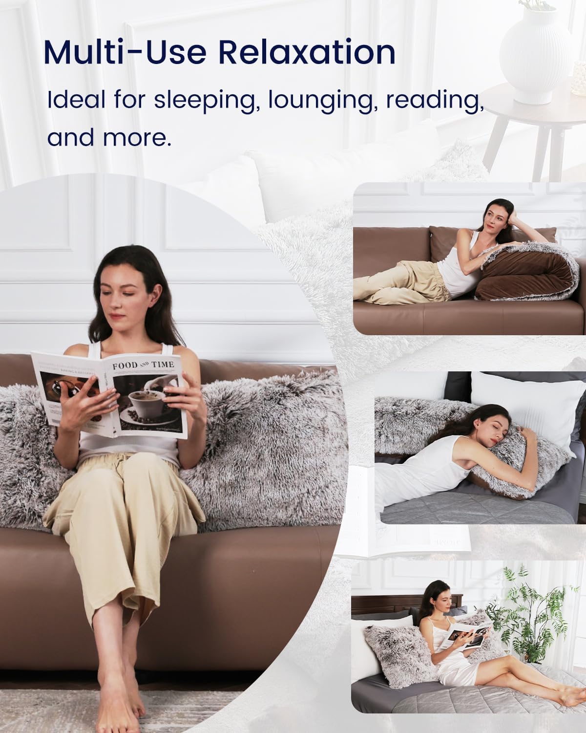 Zonli Fluffy Body Pillow, Full Body Pillows for Adults, Long Pillow for Sleeping with Removable Cover and Adjustable Filling for Side Sleep…