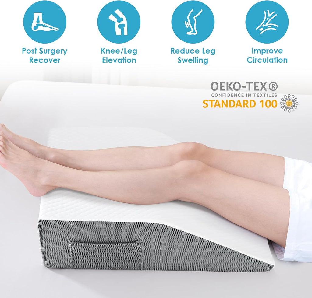 Cozymaker 6" Leg Elevation Pillows for Swelling, Cooling Gel Memory Foam Wedge Pillows for After Surgery, Sciatica Back Knee Hip Ankles, L…