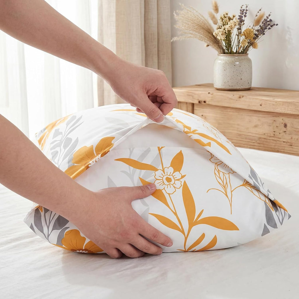 Bedorm 100% Cotton Pillowcases Standard Size Set of 2 Yellow Floral Pillow Covers Flower Leaf Botanical Print Decorative Pillow Cases with…
