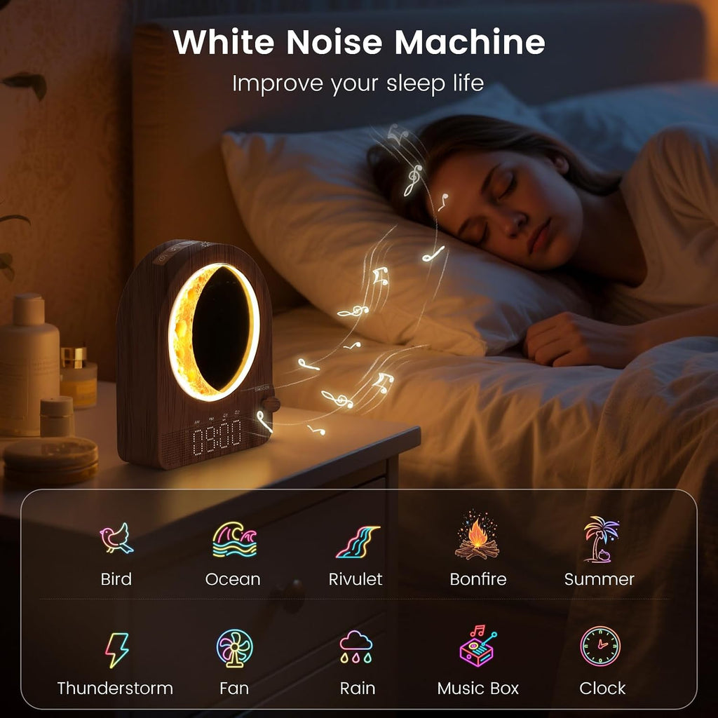 Epochleno Sunrise Alarm Clock, White Noise Machine & Meteor Moonlight - 10 Soothing Sounds, Dual Alarms, 30/60/90min Timer, Easy Snooze - B…