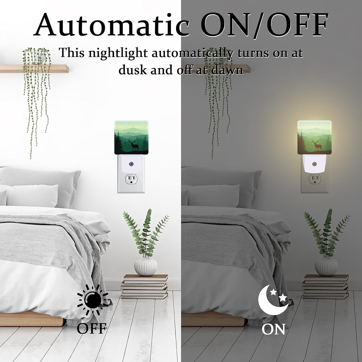 Misty Forest Deer and Mountain Night Light for Kids, Natural Landscape Wild Animal Night Light Plug in with Dusk to Dawn Sensor,0.5w…