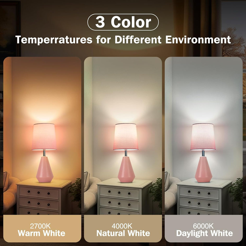 Small Bedside Table Lamp for Bedroom - Reading Desk Lamp with 3 Color Temperatures,15.5" Nightstand Ceramic Lamp with Fabric Shade for…