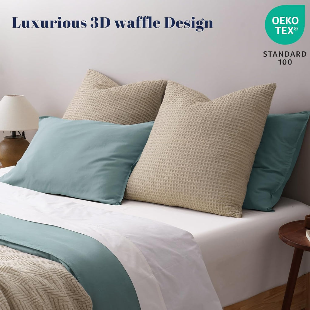 Phf Ultra Soft Waffle Weave Euro Shams Pillow Covers, No Filling, 2 Pack 26" x 26" Bed Cushion Covers, Breathable & Skin-Friendly Bed Pillo…