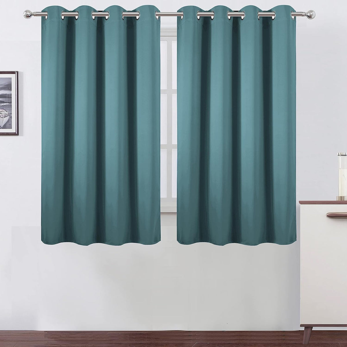 Lemomo Blackout Curtains 52 x 45 inch/Sea Teal Curtains Set of 2 Panels/Thermal Insulated Room Darkening Bedroom Curtains 45 inch silver