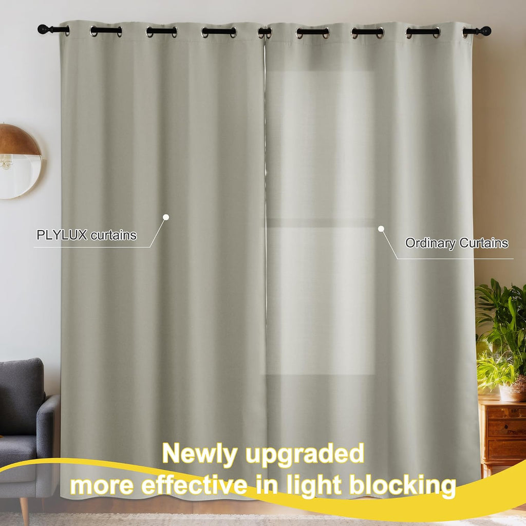 NICETOWN Light Beige Room Darkening Curtains 63 Inches Long for Kids Bedroom, Thermal Insulated Blackout Plylux Curtains & Drapes for…