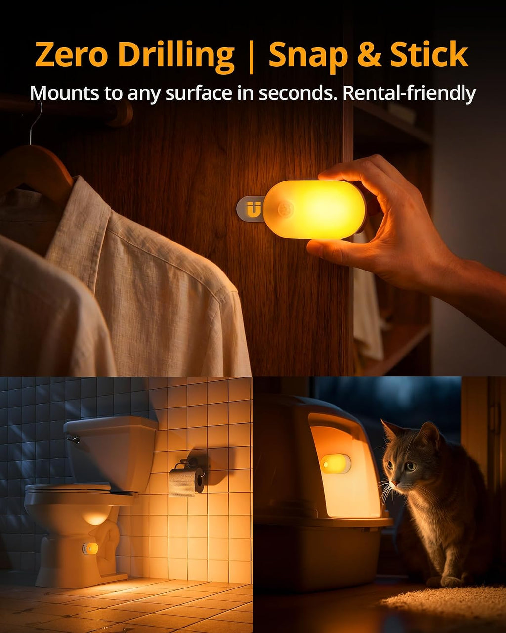 Lyridz Rechargeable Night Light with Motion Sensor, Dimmable Amber Nightlights for Bathroom, Bedroom, Kids Room, Hallway, Stairs, Pet…