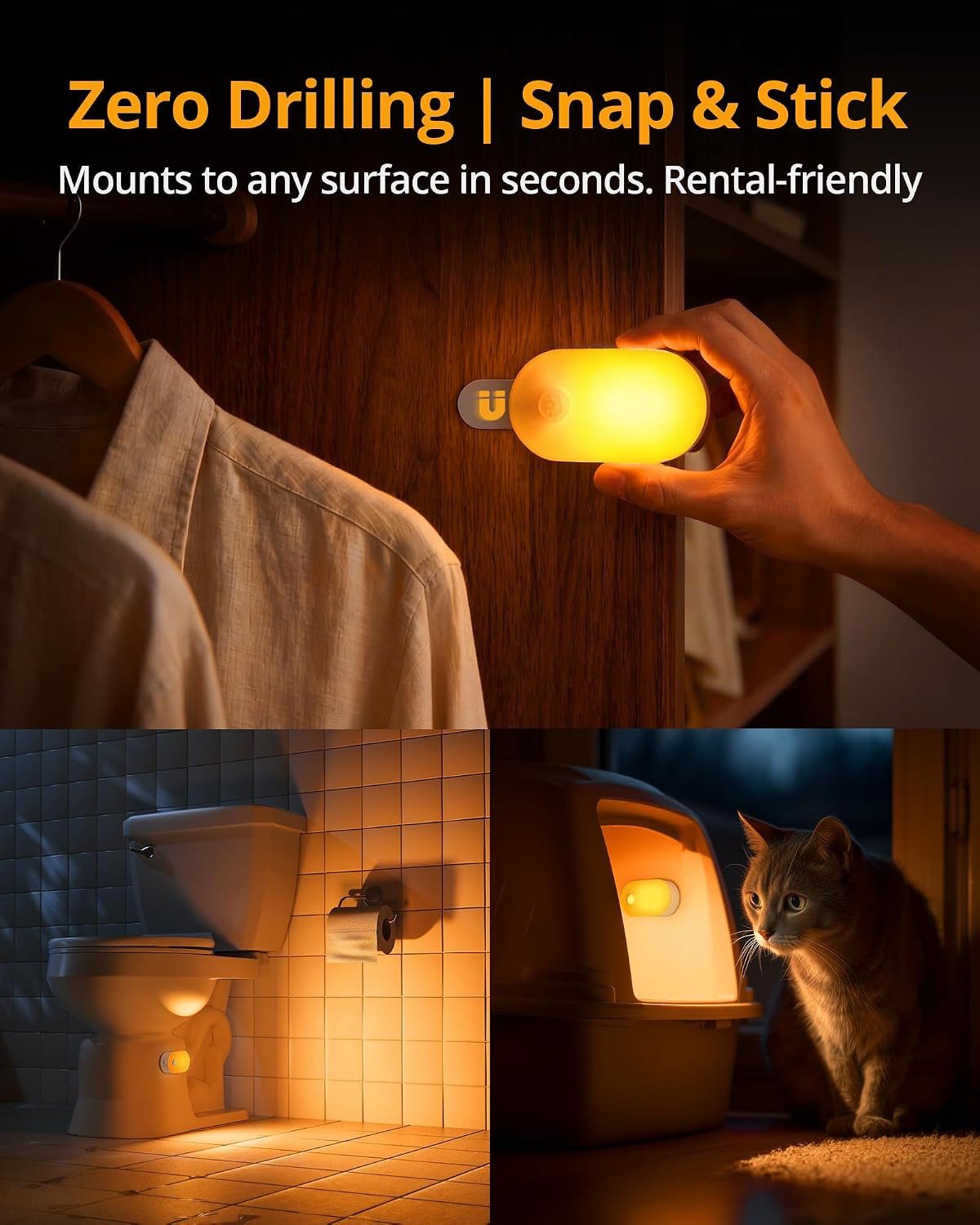 Lyridz Rechargeable Night Light with Motion Sensor, Dimmable Amber Nightlights for Bathroom, Bedroom, Kids Room, Hallway, Stairs, Pet…