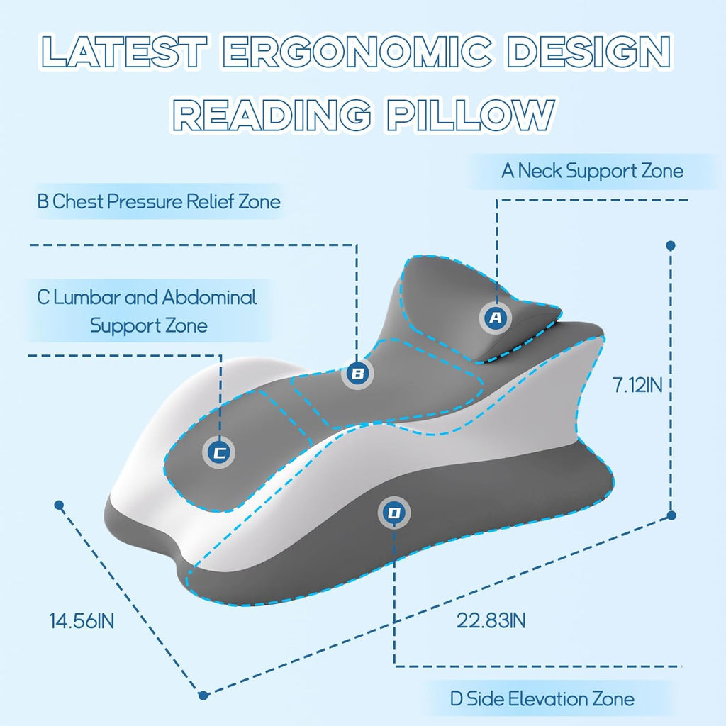 OBVADETechnology Memory Foam Ergonomic Reading Pillow for Bed, Multi-Position Support Pillow for Reading in Bed, Prone Sleeping, Lumbar & L…
