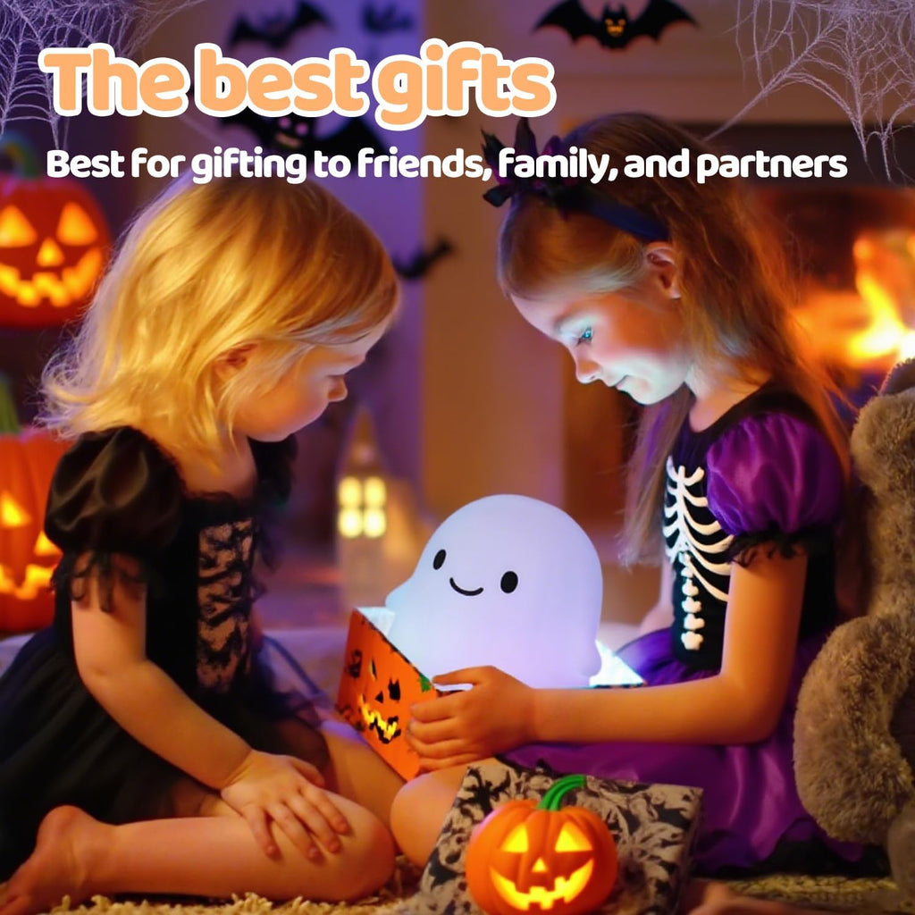 Rytinazzz Halloween Ghost Night Light, Color-Changing & 50-Hour Battery, Spooky-Cute Squishy Lamp for Kids, USB Rechargeable with Timer, Ha…