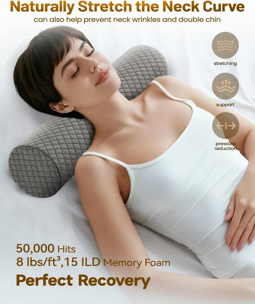 SinoSalected Memory Foam 4" Round Pillow, Cervical Neck Pillow for, Cylinder Pillows 18"x 4", Removable Cover, Neck Roll Pillow for Sleepi…