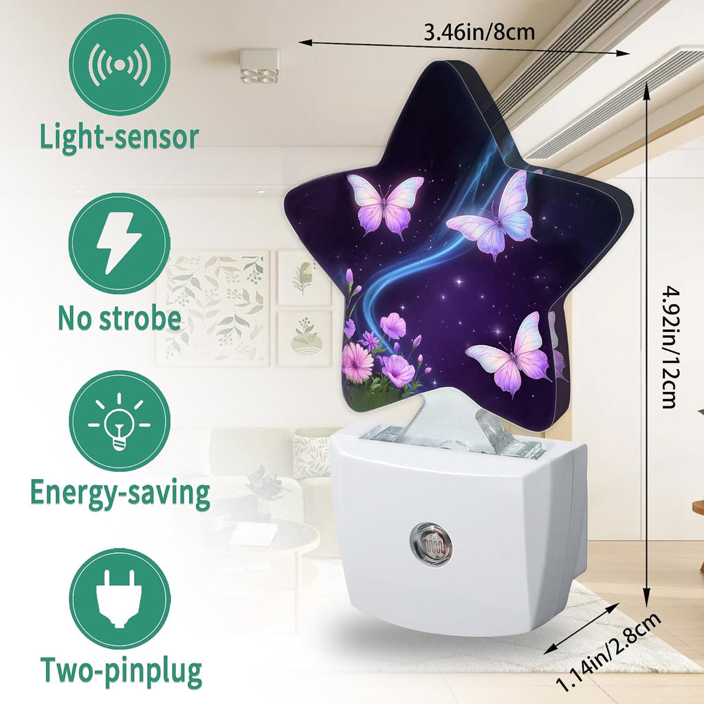 Butterflies Star Night Light Plug in, Decorative Night Light for Kids Room Nursery Bedroom, Soft Glow Sensor Lamp for Hallway Bathroom…