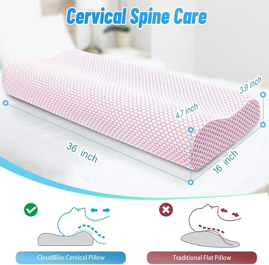CloudBliss Memory Foam Pillow, Ergonomic Neck Contour Cervical Pillow for Back and Shoulder Pain, Orthopedic Pillow for Neck, for Sleeping…