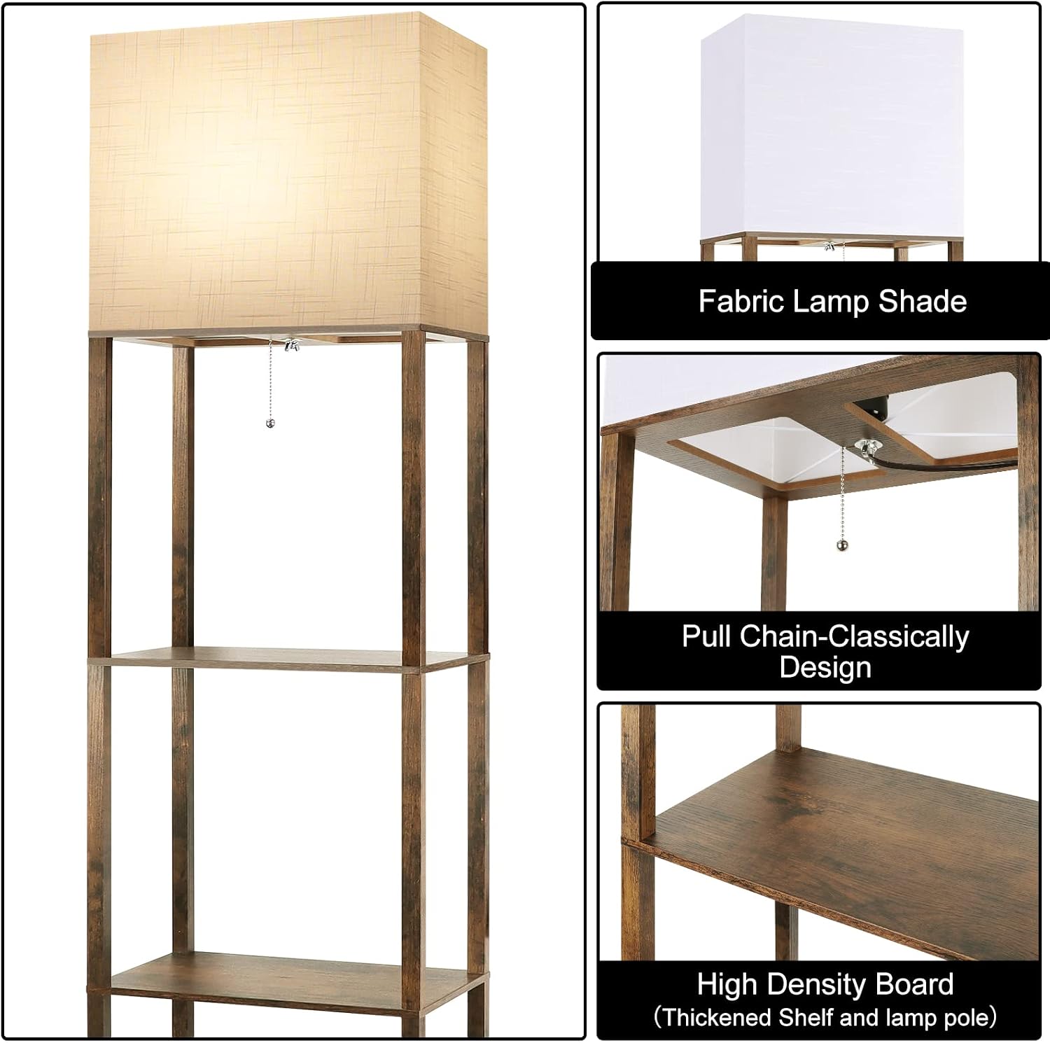 RUNTOP Plus Floor Lamp with Shelves, Modern Shelf Floor Lamp with 15W 3CCT LED Bulb and Memory Function, Wide Shelf Lamp for Display…