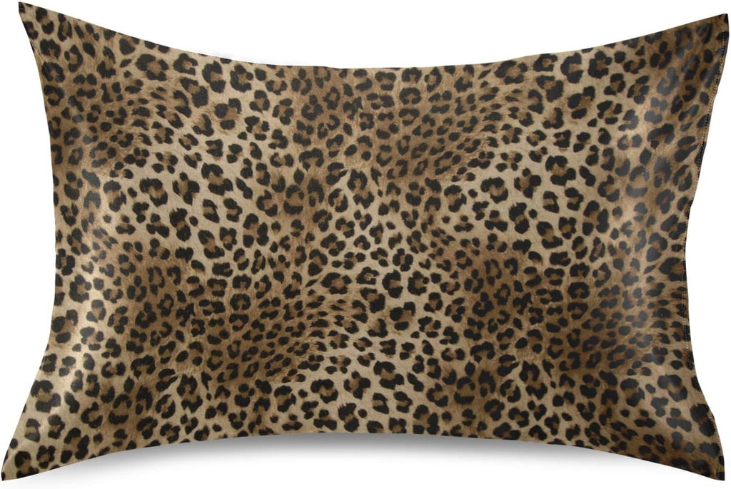 Satin Pillowcase for Hair and Skin, King Size Animal Leopard Skin Decorative Pillow Sham with Envelope Closure Pillow Cover for Bedroom…