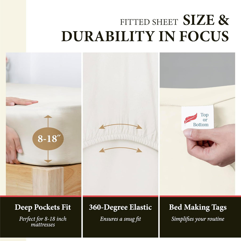 AshtonSheets 100% Egyptian Cotton King Size Sheet Set - 600 Series Refined Collection Sheets Set for King Size Bed (4 PC, Ivory), Soft, Coo…