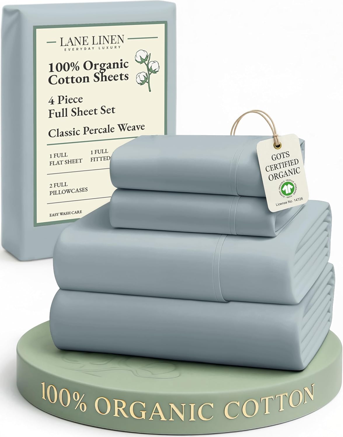 LaneLinen LANE LINEN 100% Organic Cotton Full Sheets Set 4-Piece Pure Percale Soft Bedding Breathable Fits Mattress Upto 15" Deep - French…